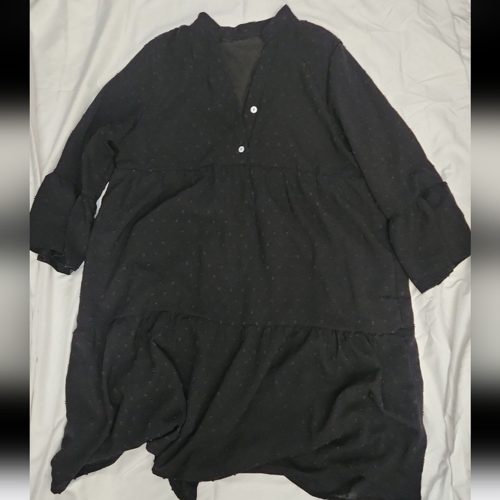 Skue Women's size XL black embroidered polkadot knee length dress #H2